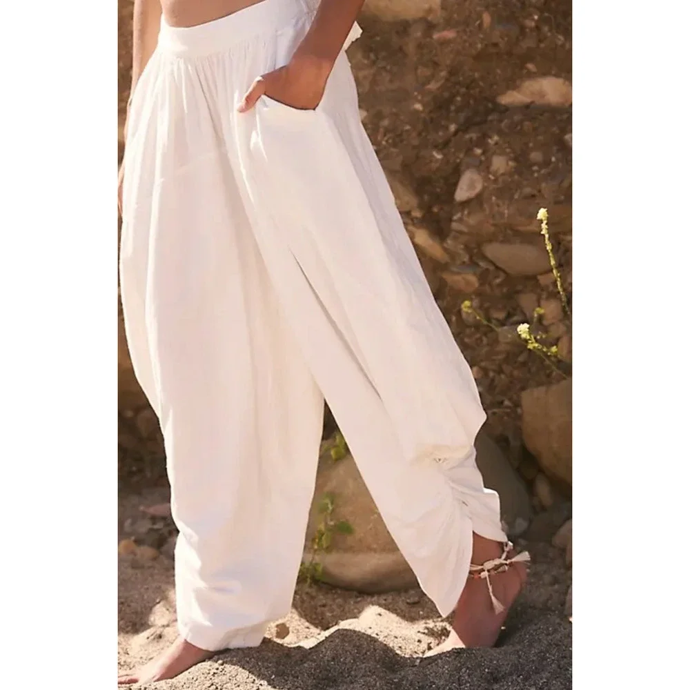 NEW FREE PEOPLE FREE-EST WHITE FEELIN' FREE CROPPED TOP HAREM PANTS SET SZ L